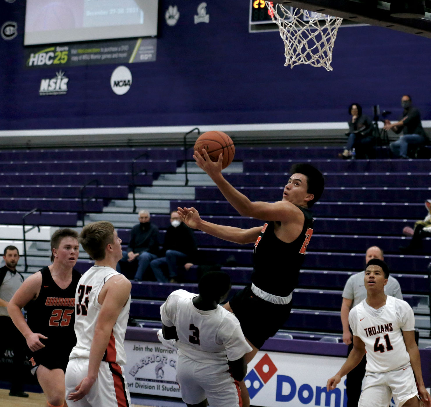 Charlie VandeBerg attempts an acrobatic shot